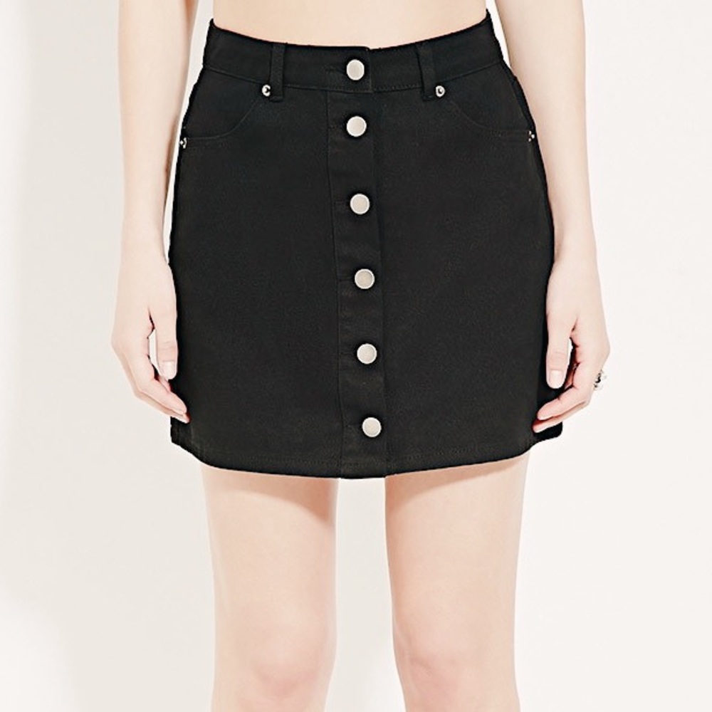 FOREVER 21 Black Denim Button-Up Skirt
